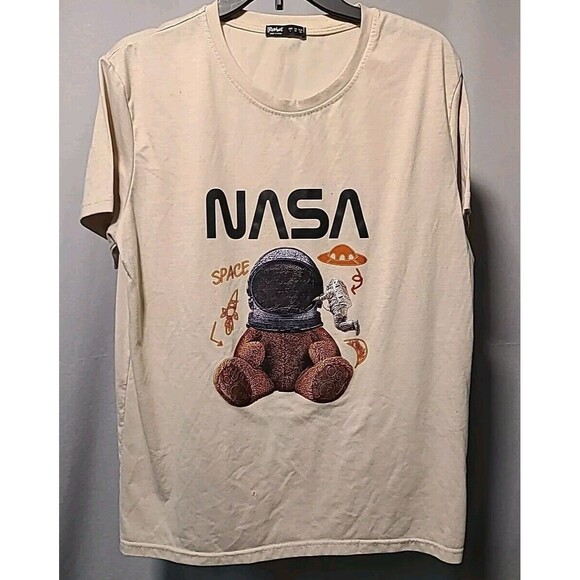 Romwe Graphic Tshirt-NASA Teddy Bear Space Astronaut-khaki Lrg Streetwear - Picture 1 of 6